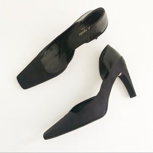 Kate Spade Square Toe Black Satin Leather Heels